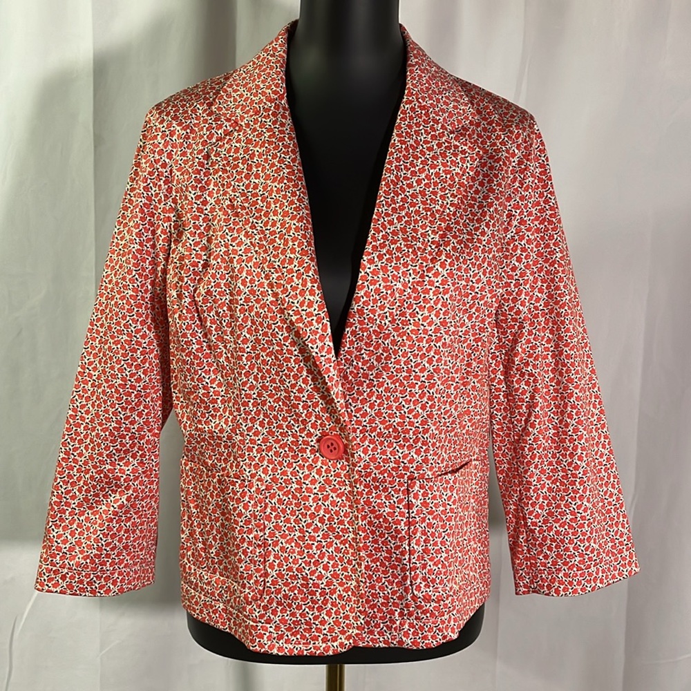 Liz Claiborne Pink Floral Print 3/4 Sleeve Single Button Blazer